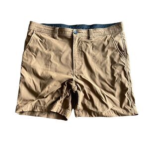 prAna Alameda Hiking Shorts Mens 36x7 Rust Brown Side Zip Pocket Stretch Nylon